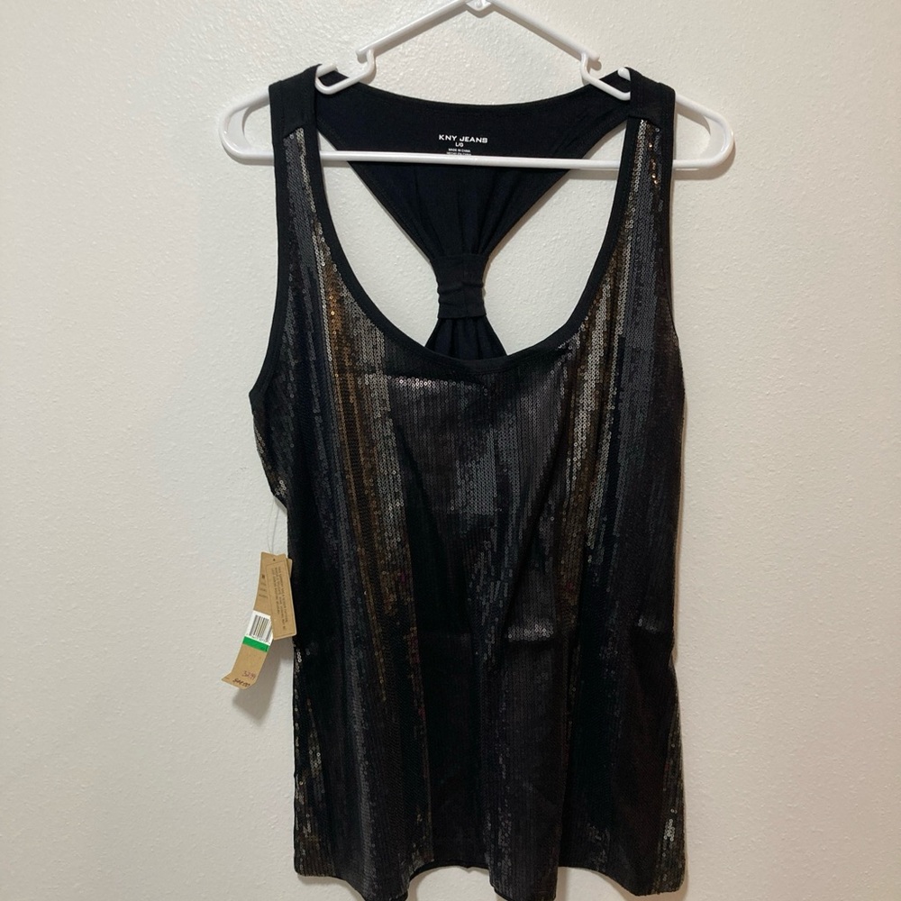 DKNy Black Sequin Tank Top Women’s Size Large NWT